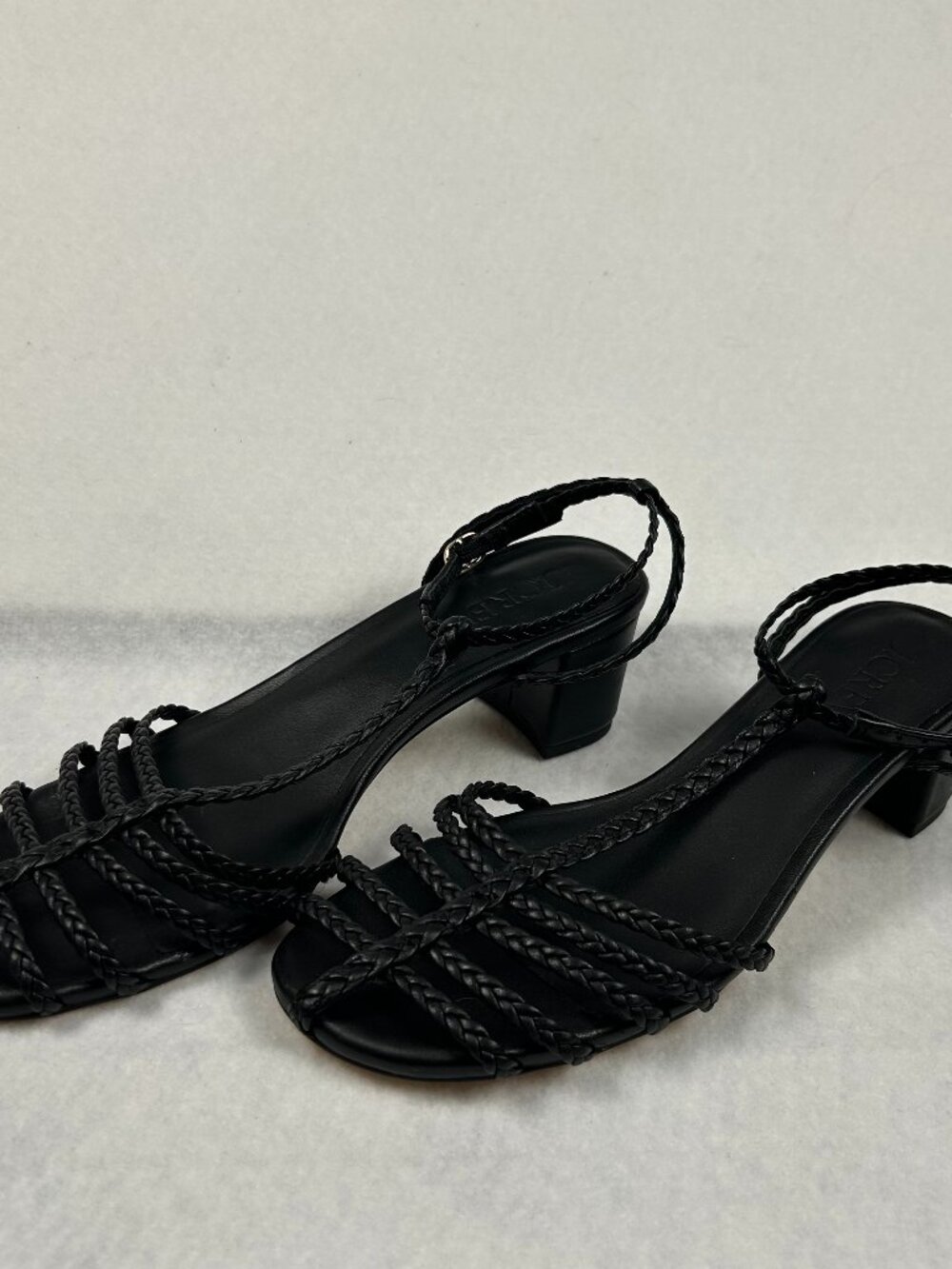 J.Crew | Shay braided-strap block-heel sandals in leather, Black, Size 8 1/2